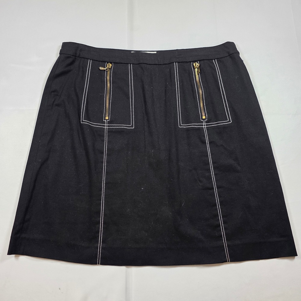 Bloomingdales Black A-Line Mini Skirt Contrast Stitch Zip Pockets Womens Size 12